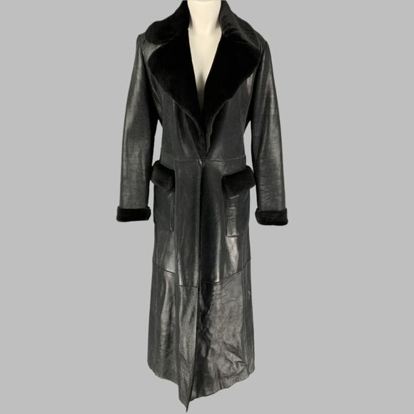 VALENTINO Size 10 Black Shiny Lamb Shearling Coat - Picture 1 of 6